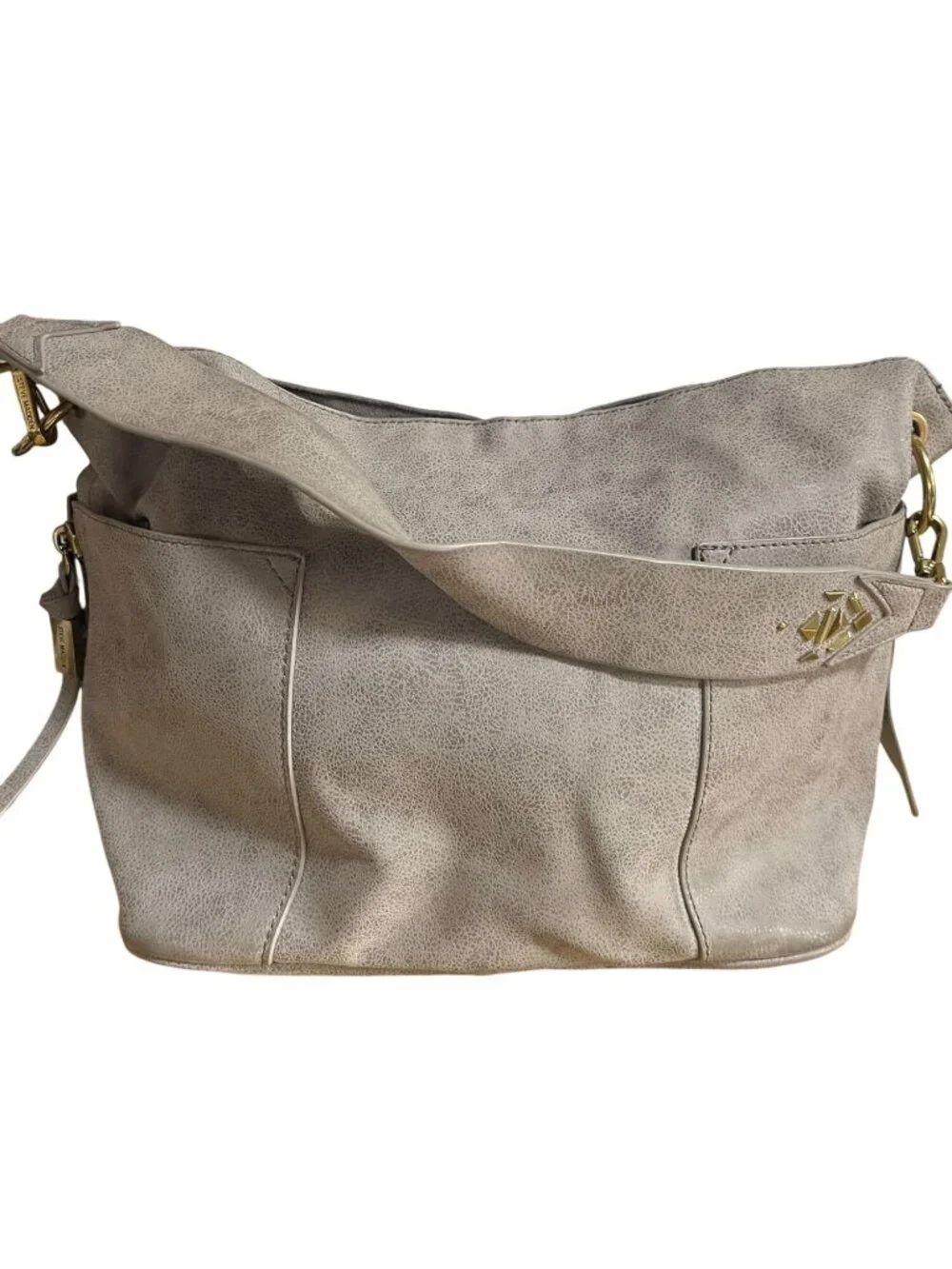 Steve Madden Drew Hobo Bag Gray Faux Leather Shoulder Bag With Gold Accents - Picture 2 of 16